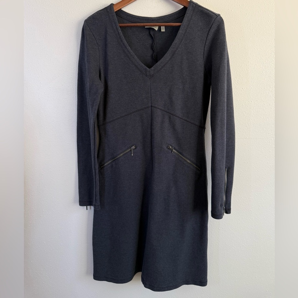 Athleta Blue V-Neck Long Sleeve Travel Dress Zip Pocket Size M